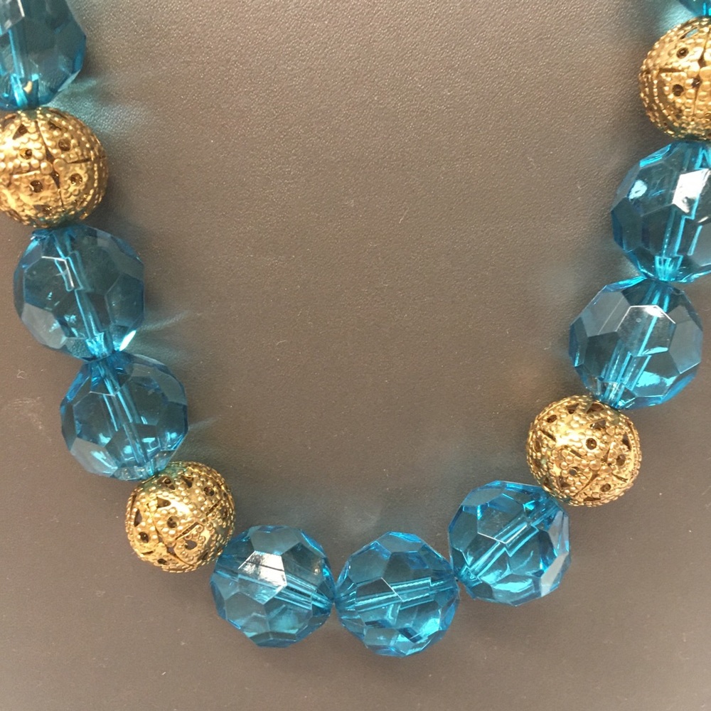Teal & Gold Beaded Necklace - Picture 2 of 5